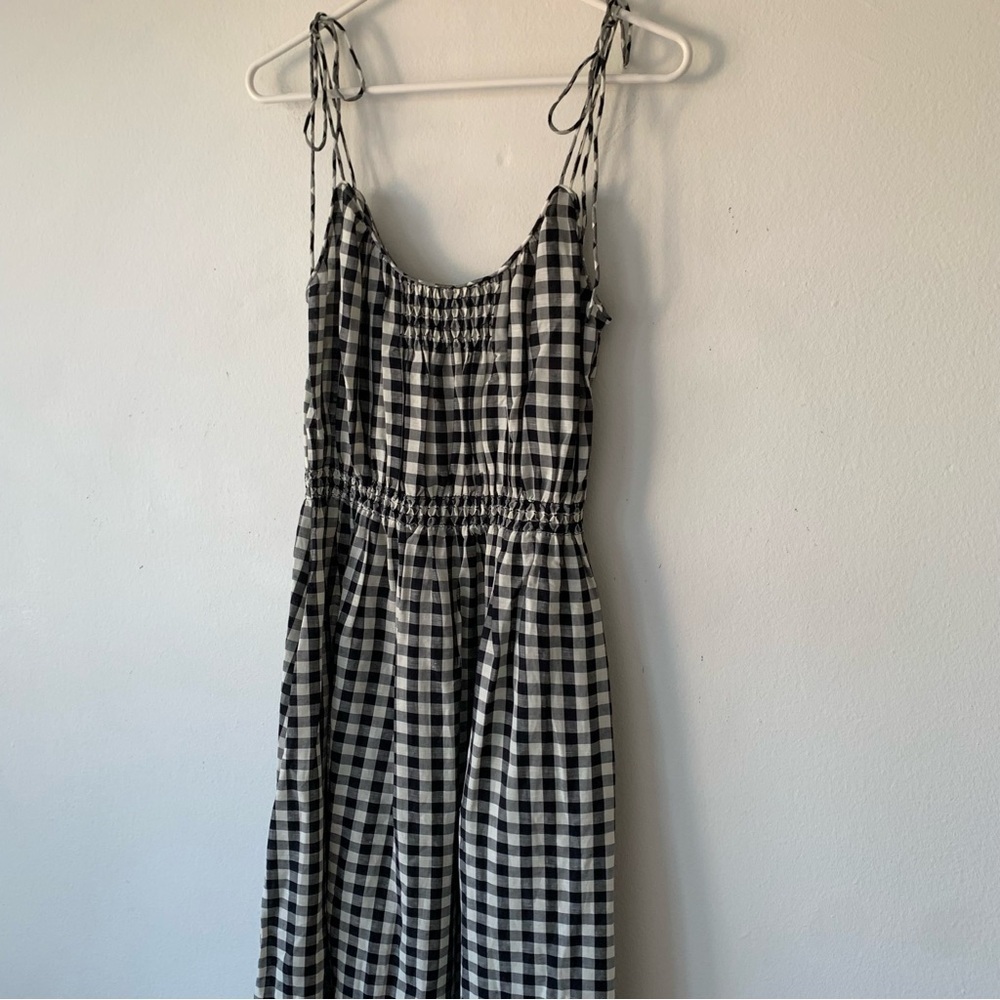 NWT Doen Leslie Linen Tie Strap A Line Midi Dress Marilyn Gingham Black White - Picture 8 of 15